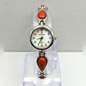 Andre Francois Women Bracelet Quartz Watch Red Orange Stone Accents New Battery